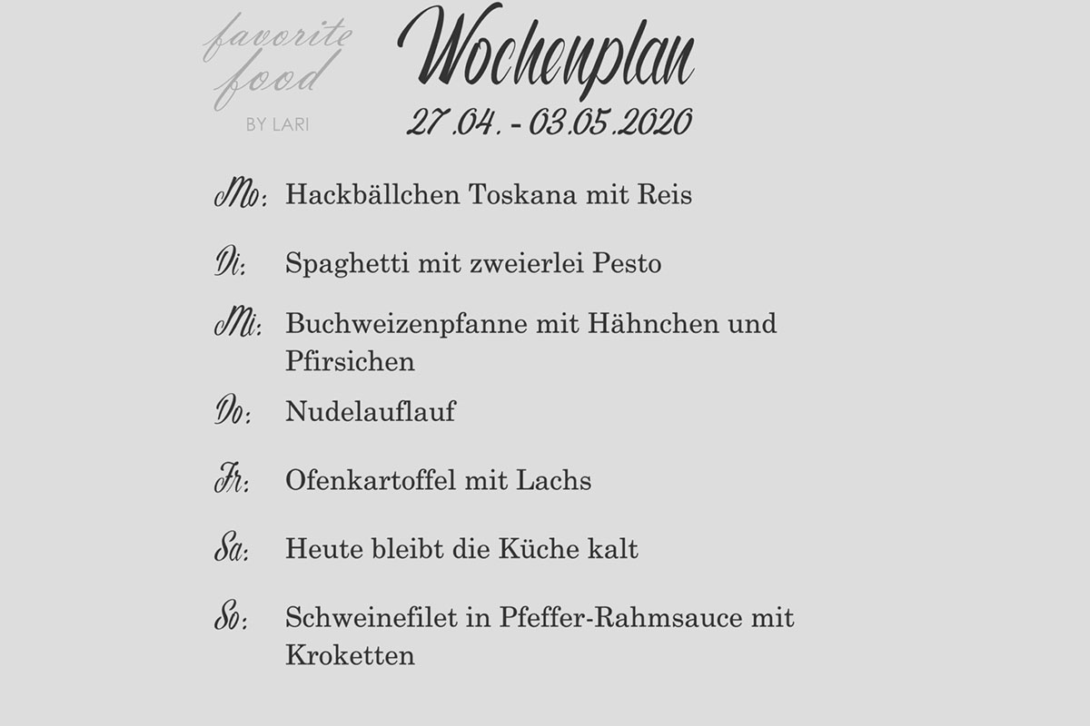 Wochenplan 27.04. – 03.05.2020